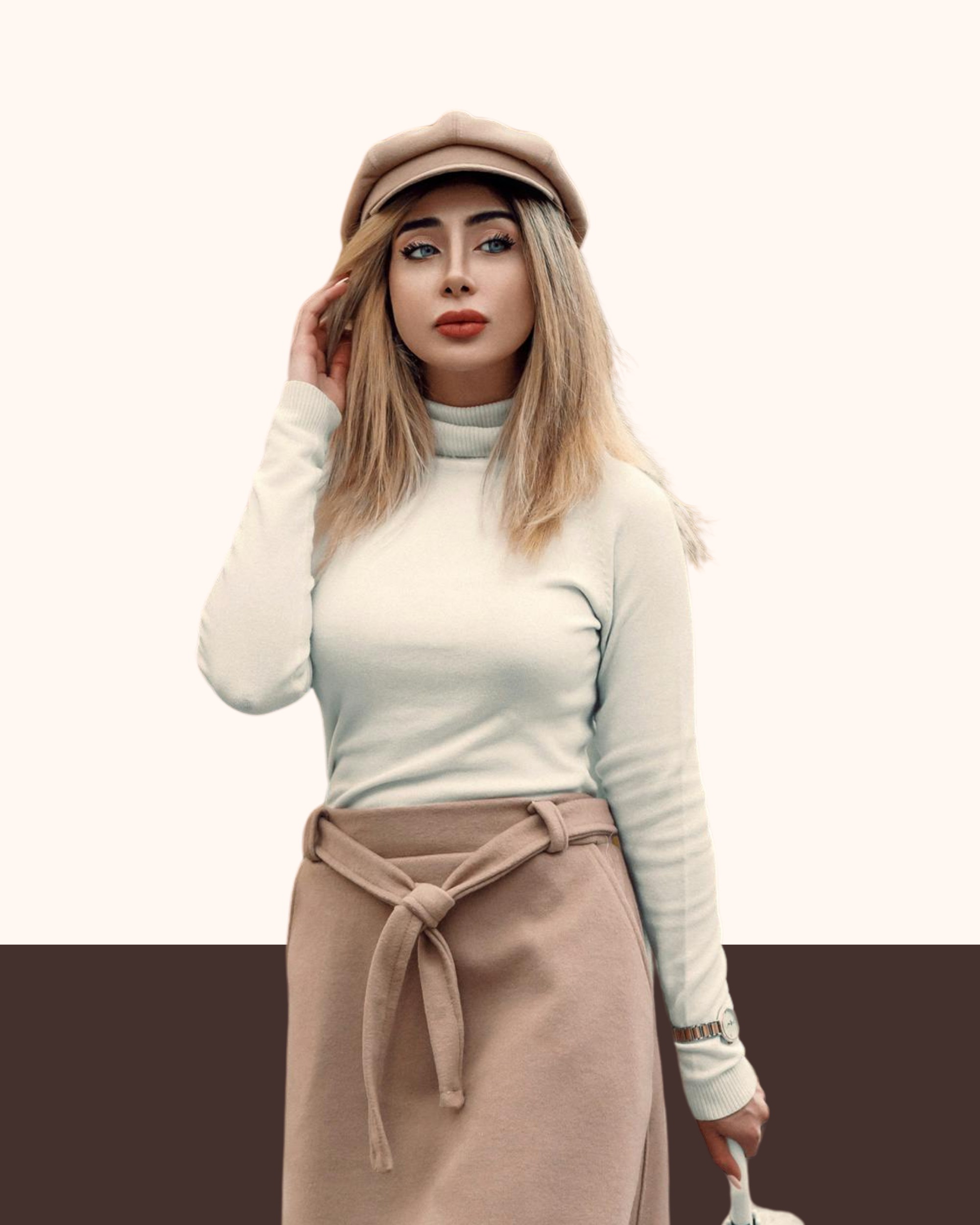 Soft Turtleneck & Belted Skirt Ensemble