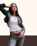 Classic White Tank with Charcoal Blazer