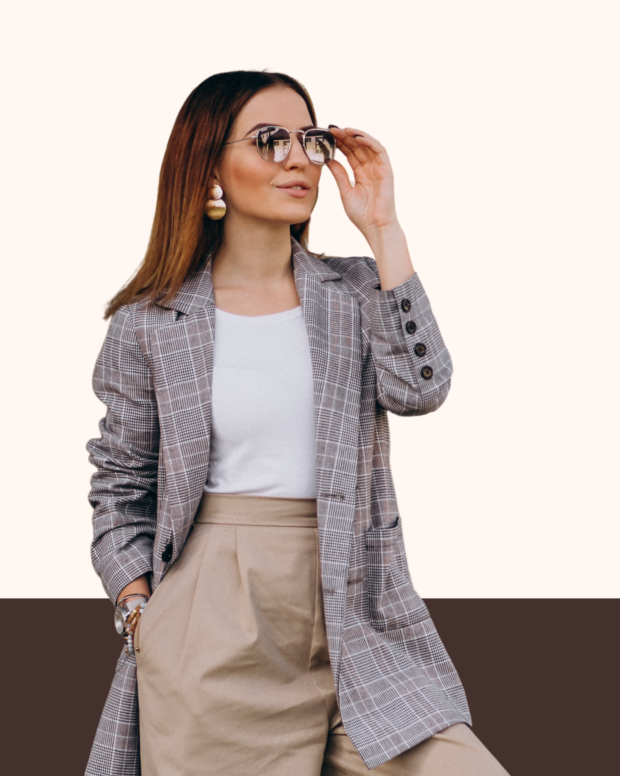 Checkered Longline Blazer & High-Waist Trousers